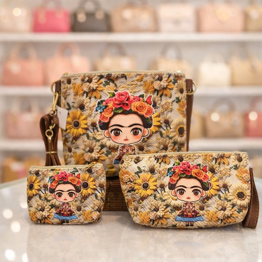 Handmade Jute 3-Piece Bag Set – crossbody bag , Makeup Bag, and Coin Purse